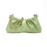 JOLLQUE Shoulder Bag for Women,Small Leather Handbag Purse,Gold Chain Clutch (Green)